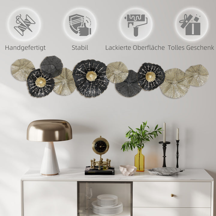 Vægkunst, vægdekoration med metalramme, moderne stil, sort og guld