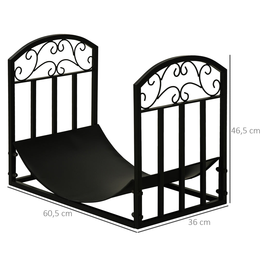 Brændehylde brændestativ brændehylde 60 kg bæreevne brændeopbevaring pejsværktøj metal sort 60,5 x 36 x 46,5 cm