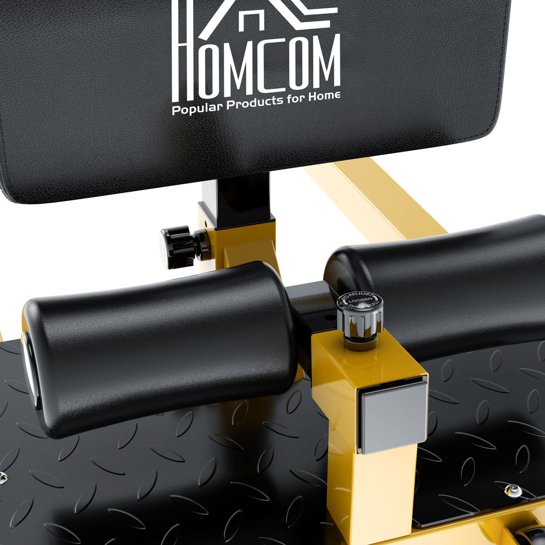 Sissy squat squat trainer bentræner mavetræner baldetræner 3 i 1 træner justerbar op til 120 kg stål gul+sort 50 x 97 x (44,5–56,5) cm