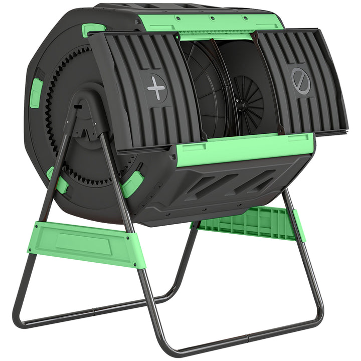 Kompostbeholder, 200L dobbeltkammerkomposter med justerbare ventilationsåbninger, BPA-fri, grøn