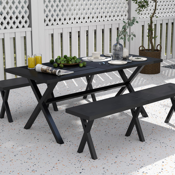 Ølteltsæt til 6 personer, vejrbestandigt, trælook, aluminiumsramme, sort