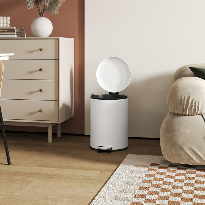 20L skraldespand med pedal, indvendig spand, fingeraftrykssikker, lydløs lukning, cremehvid
