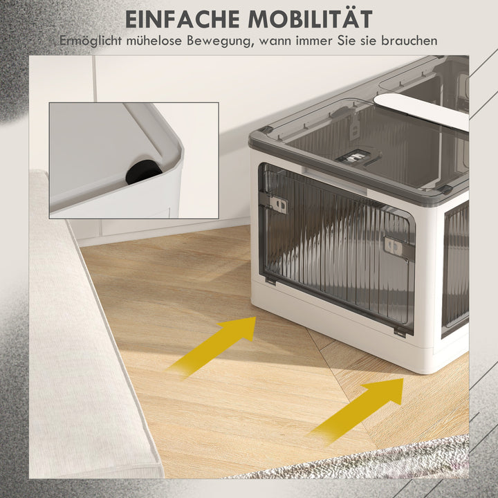 Opbevaringskasse, sammenklappelig opbevaringskurv med støvdæksel, 60 cm x 42 cm x 34 cm, hvid + grå