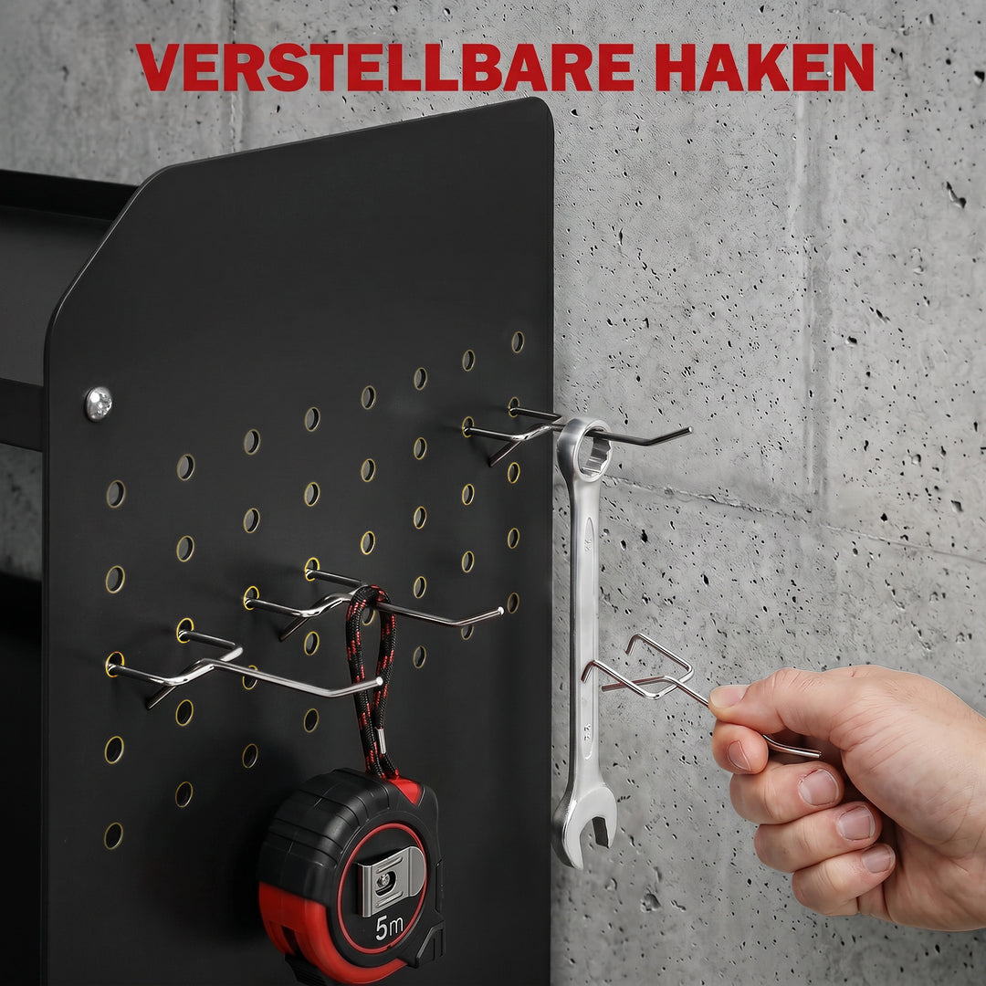 2-lags haveredskabsorganisator, haveredskabsstativ med kroge, siderum, op til 50 kg, 61,8 x 23 x 32,7 cm, sort
