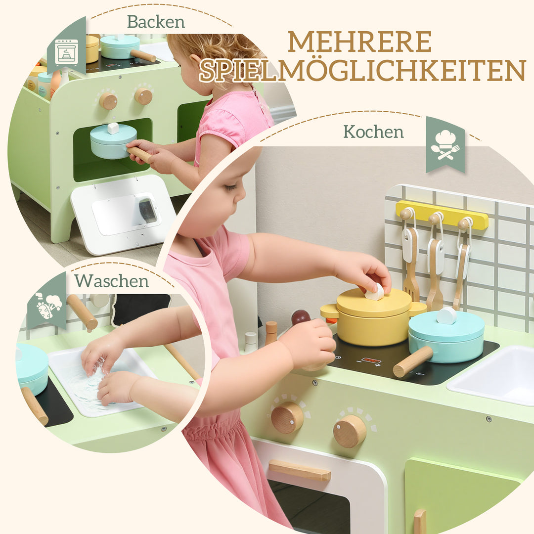 Børnekøkkenlegesæt, MDF, 15 tilbehør, skabe, 40 cm, fra 3 år, grøn