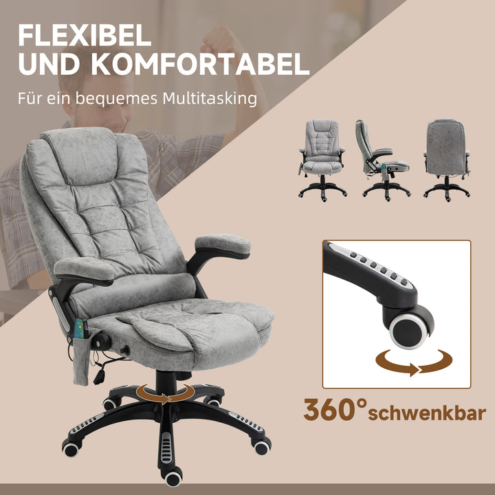 Executive-stol med massage- og varmefunktion, ergonomisk, justerbar, op til 120 kg, grå