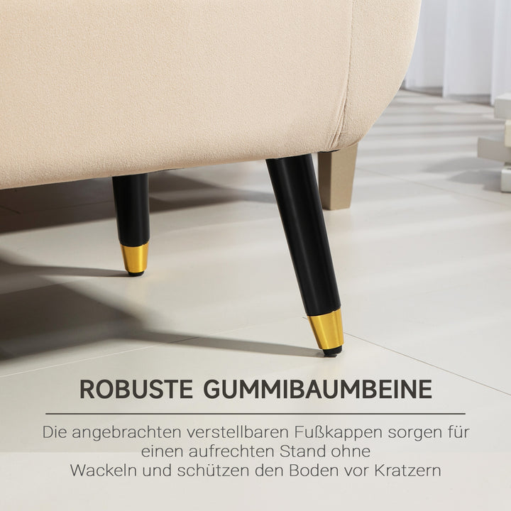 Polstret bænk med opbevaring, armlæn, fløjlspolyester, gummitræ, 107 x 42 x 65 cm, beige