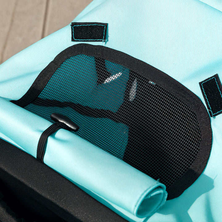 Hundevogn, kæledyrsvogn til små hunde og katte, med opbevaringskurv, sammenklappeligt design med et klik, turkis