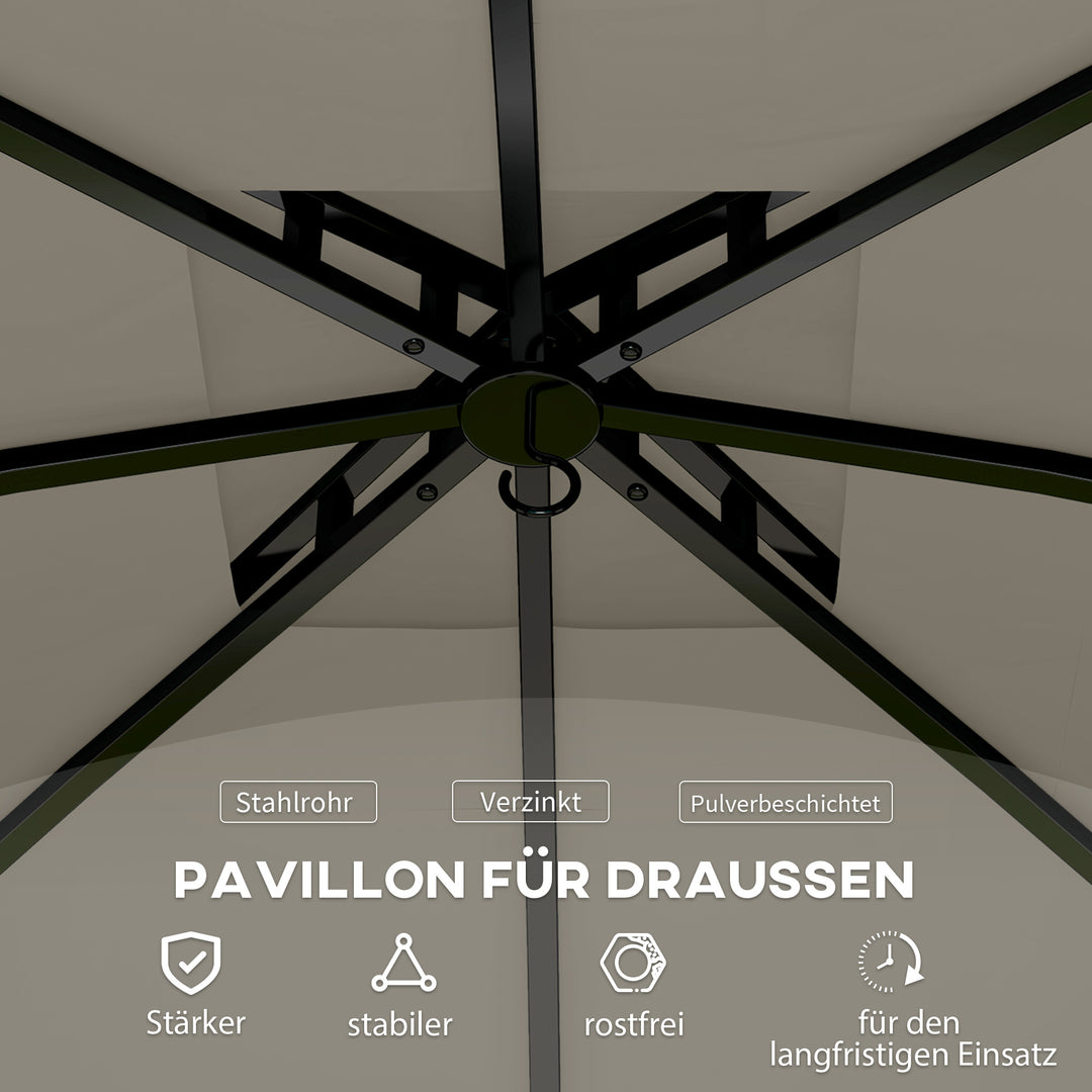 3,4 X 3,4 m havepavillon, øltelt med ventileret tag, buede vinduer, stålramme, lysegrå