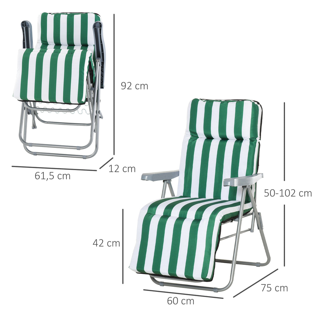 Havestole, sæt med 2, foldbare med hynder, 60 x 75 x 102 cm, stål, grøn og hvid