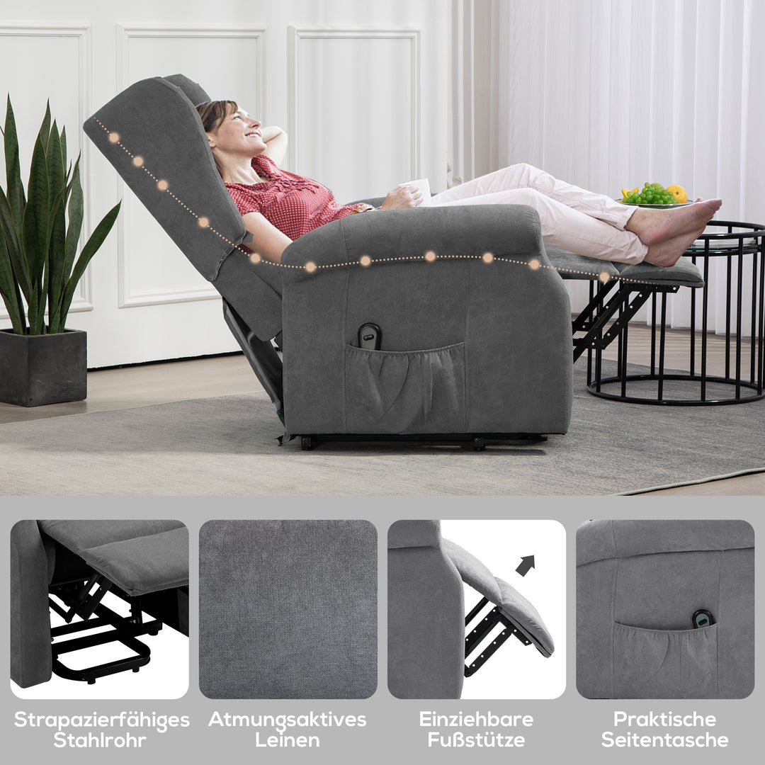 Lænestol, ståhjælp, lænefunktion, op til 200 kg, 72,5 x 94 x 109 cm, mørkegrå