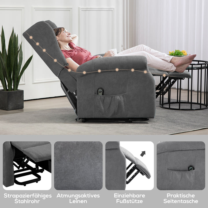 Lænestol, ståhjælp, lænefunktion, op til 200 kg, 72,5 x 94 x 109 cm, mørkegrå