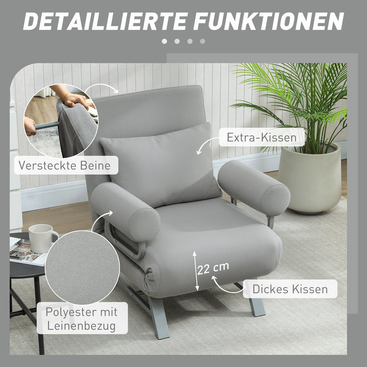Sovestol, polstret stol, kan laves om til gæsteseng, ergonomisk, lysegrå