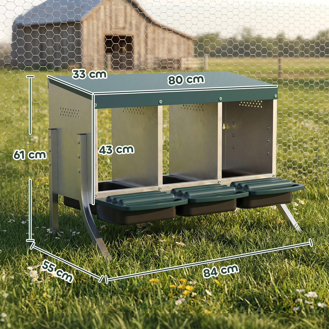 Æglæggerede til kyllinger, rullerede med ventilationshuller, 3 rum, kyllingerede til 3 kyllinger, 84 x 55 x 61 cm, sølv