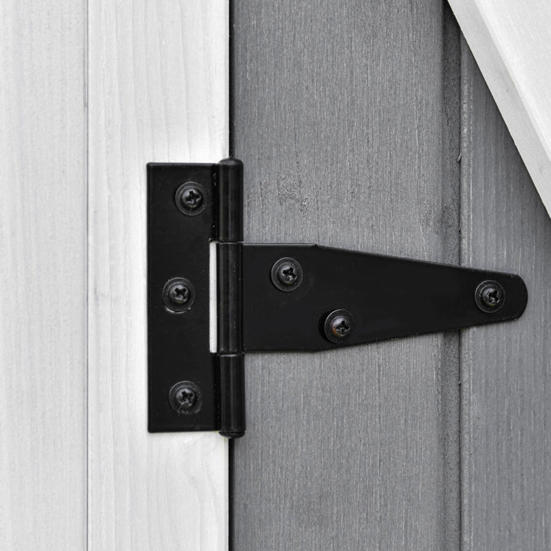 Haveskab med 2 døre, værktøjsskab med asfalttag, haveopbevaringsskab, antidumping design med slebne søm, grantræ, grå + hvid, 139 x 75 x 160 cm