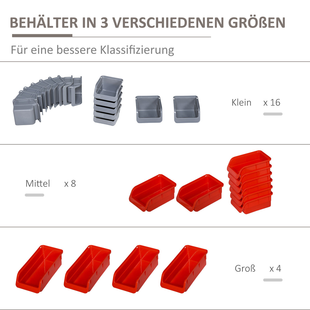 Værktøjsvæg 44 dele med stabelbeholdere 54 x 22 x 95 cm plastik rød