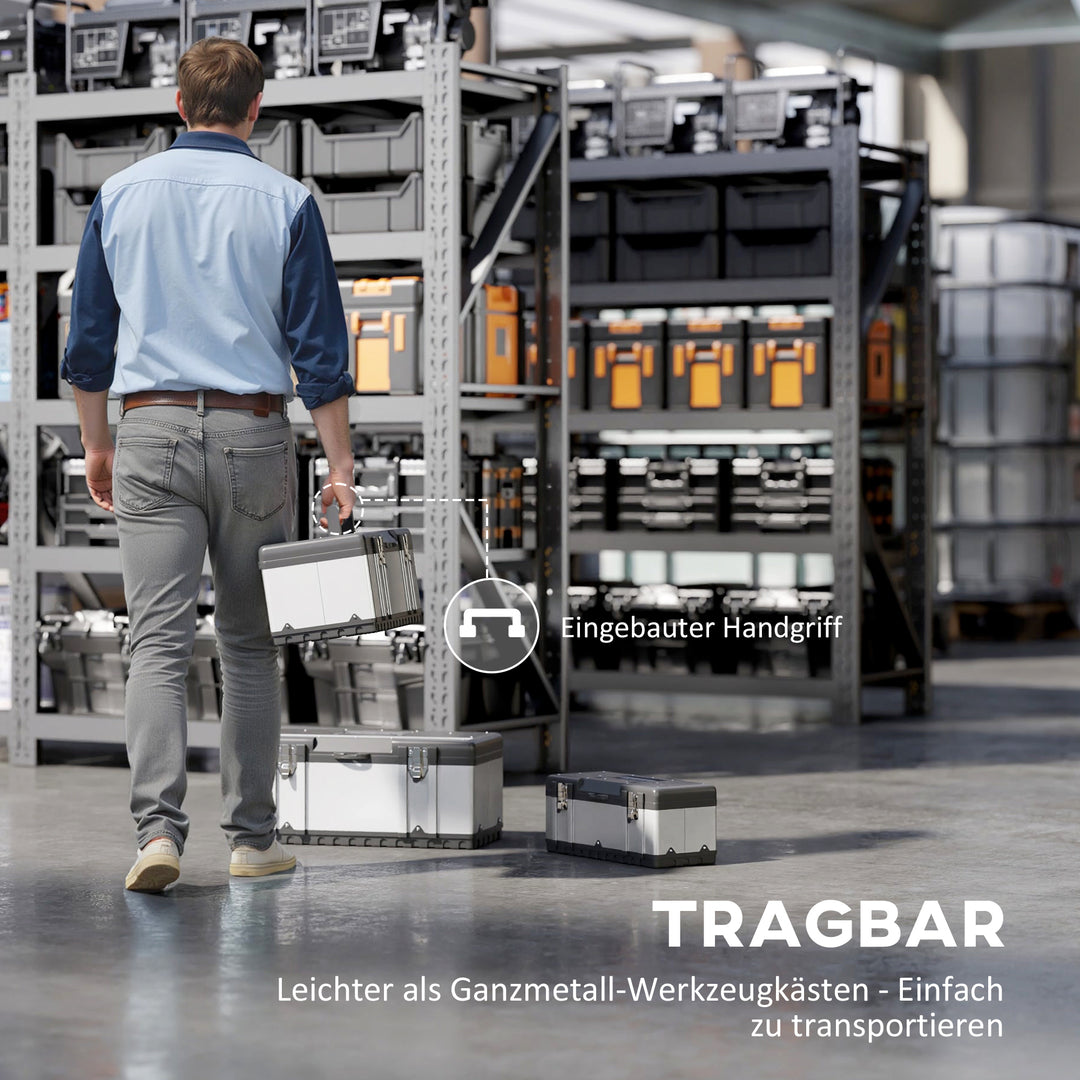 3-Delt værktøjskassesæt, rustfrit stål, plastik, sølv