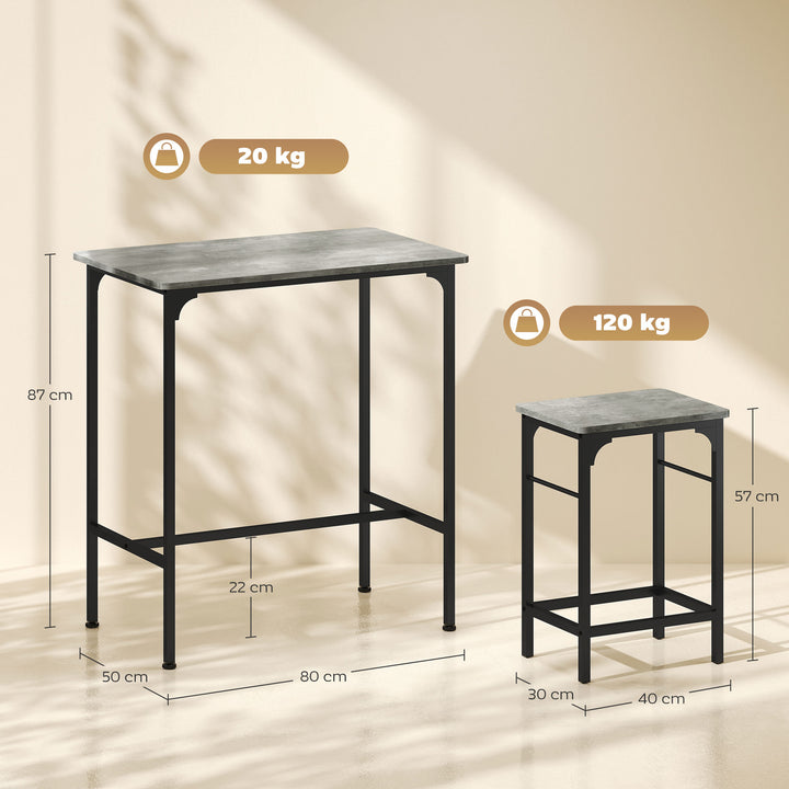 Barbordsæt barbord med barstolsæt spisebord med 2 stole med skridsikker fodpude grå