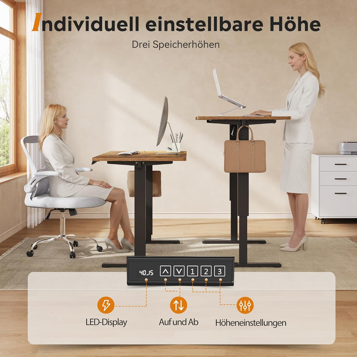 DEVAISE højdejusterbart skrivebord 160×70 cm, støjsvag motor med 3 højdeindstillinger, justeringsområde 72–118 cm, ergonomisk hæve-sænke skrivebord til kontor, brun