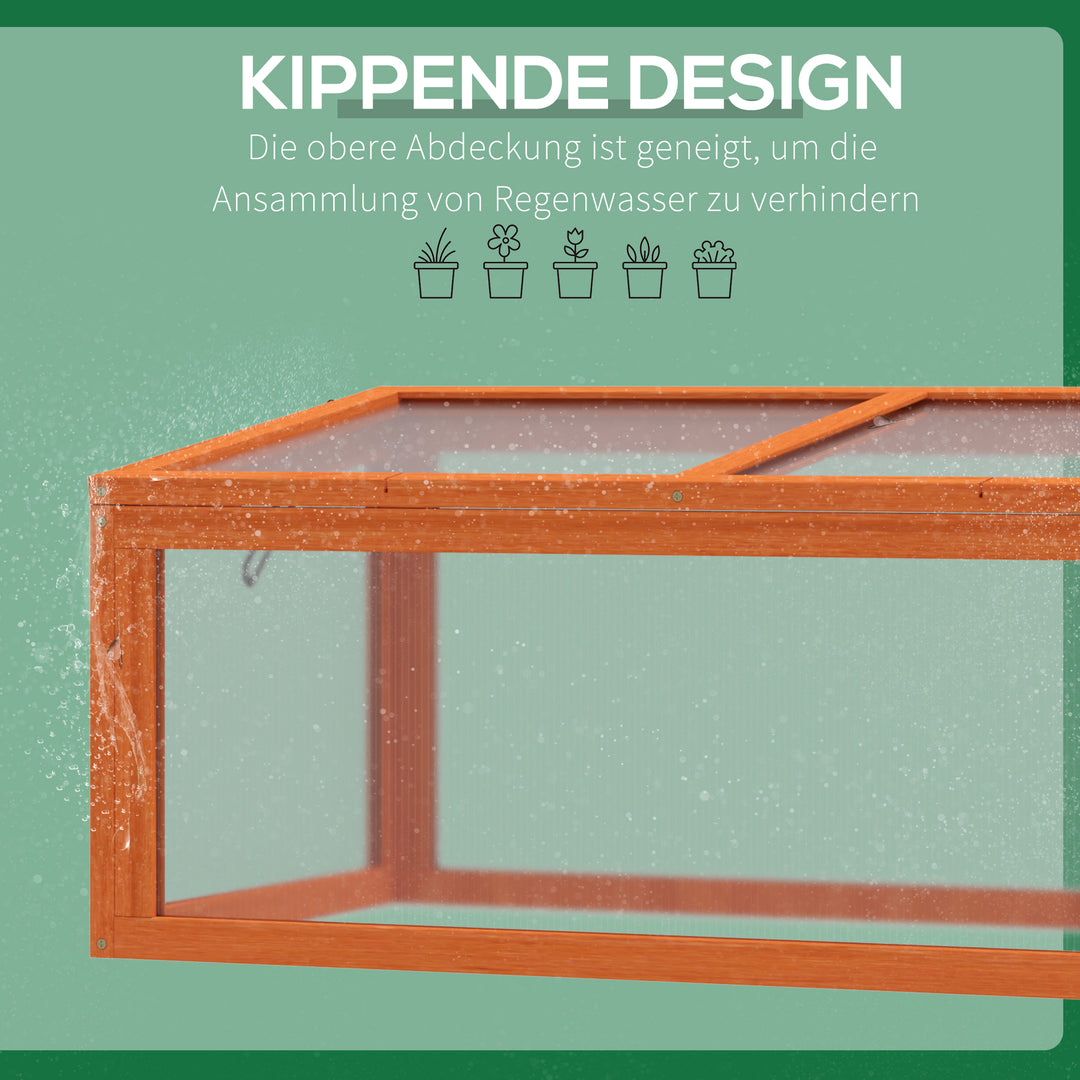 Koldramme-drivhus af træ og polycarbonat 90 x 46 x 40 cm drivhus med overdækning vejrbestandig koldrammekasse til haveplantebed orange