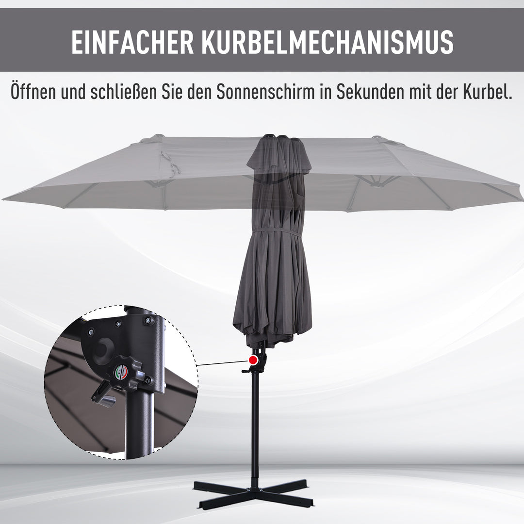 XXL parasol med krydsstativ inklusive håndsving, vejrbestandig, 270 cm x 440 cm x 250 cm, grå