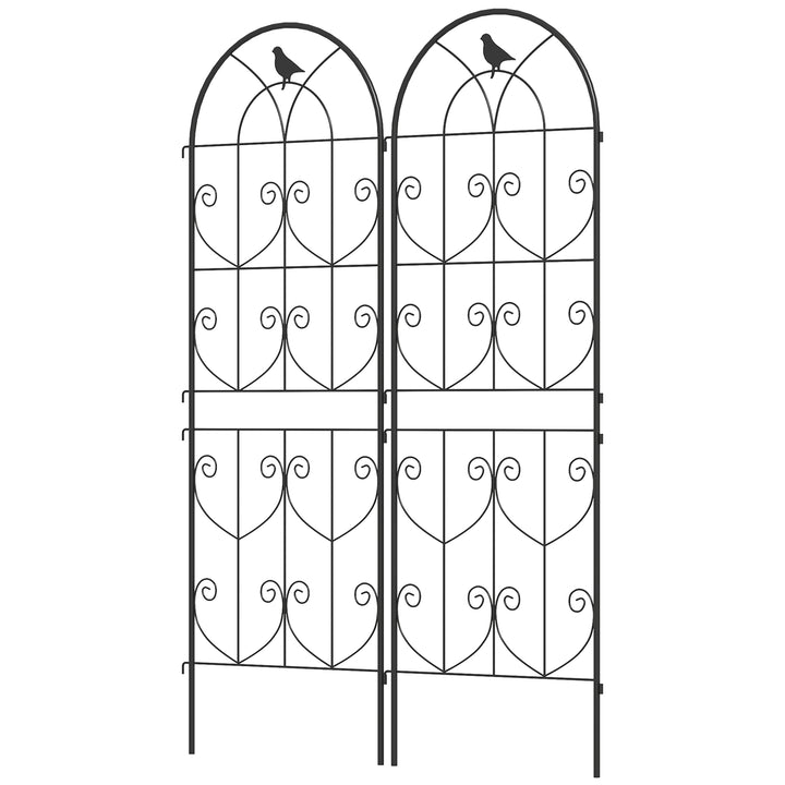 Espalier til klatreplanter med fugle, 2-pak, haveespalier til grøntsager, slyngplanter, blomster, metal, 50 x 150 cm, sort