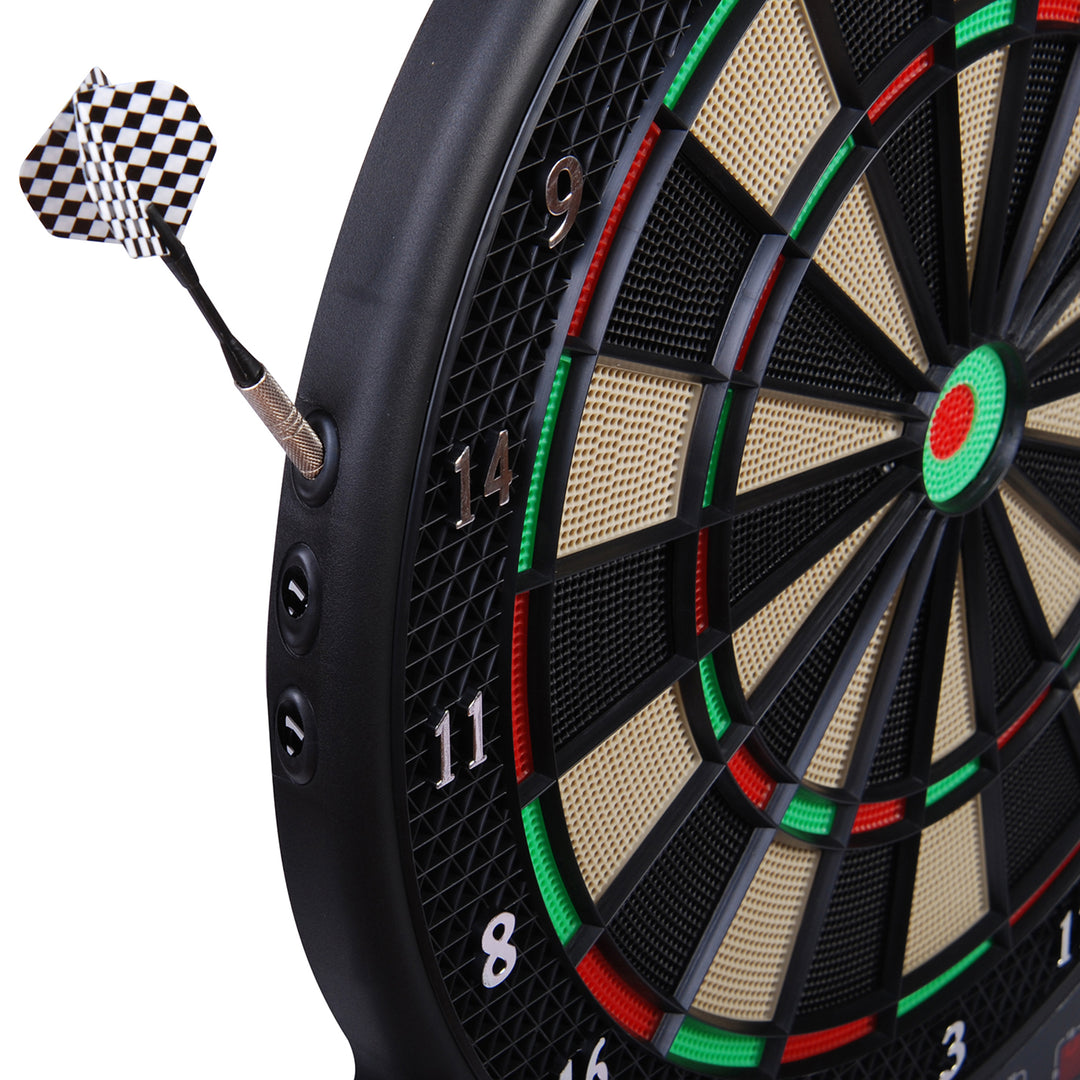 Elektronisk dartskivesæt med LED-display, automatisk scoring, lydeffekter, 6 pile, 24 pilhoveder, 27 spil og 243 scoringsmuligheder til 16 spillere, 44 x 51,5 x 3,2 cm