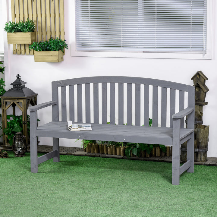 2-personers havebænk i træ, vejrbestandig, havemøbler med ryglæn, 240 kg lasteevne, 143 x 51 x 85 cm, grå
