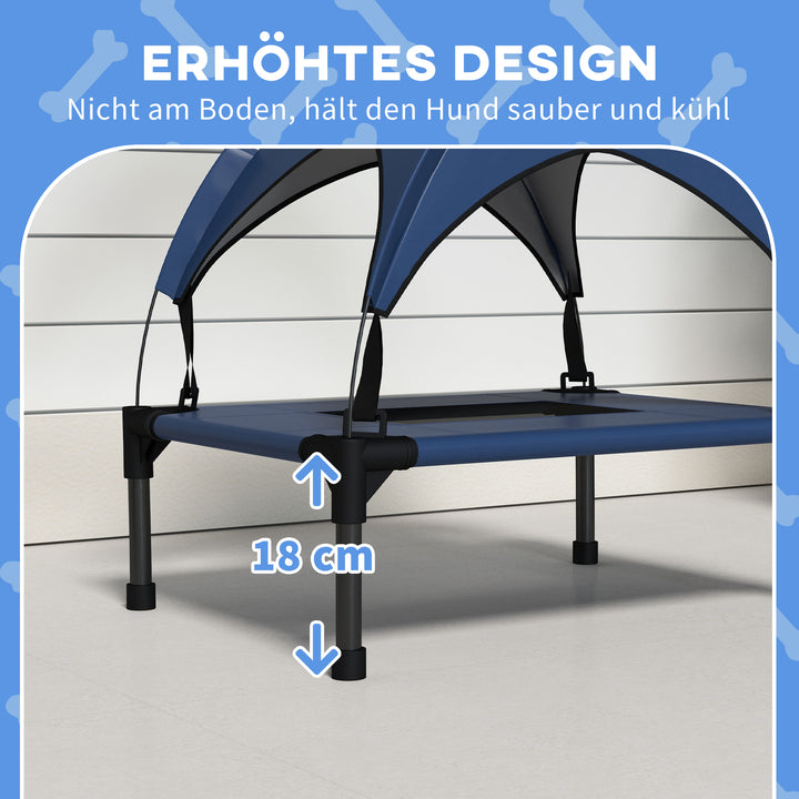 Hundeseng med tag, udendørs, bærbar, vandafvisende, op til 30 kg, 61 x 46 x 63 cm, mørkeblå