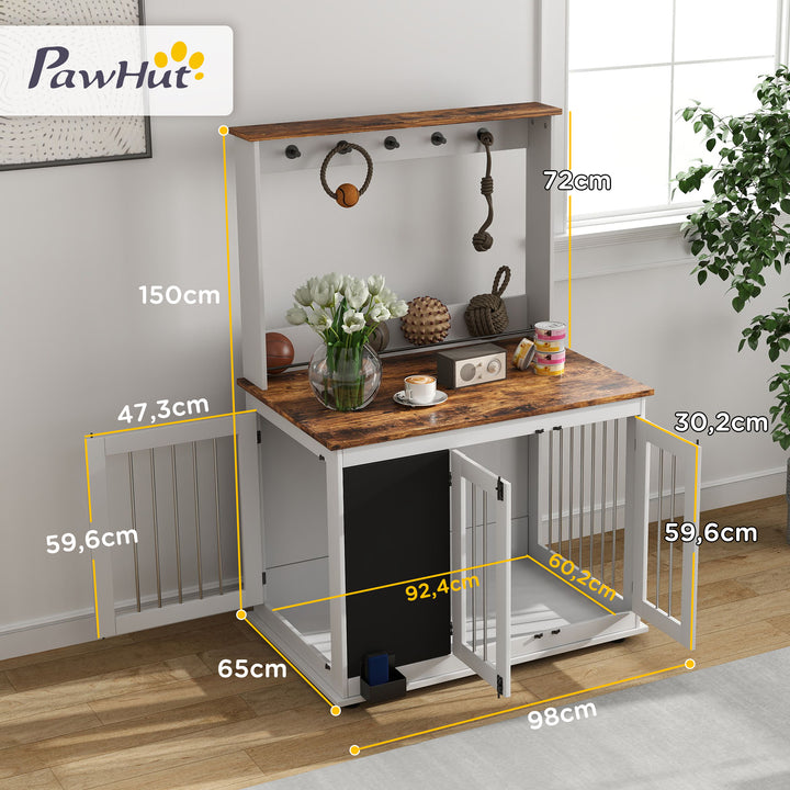 Hundebur med legetøjsopbevaringshylde, snorkrog, skrivetavle, viskelæder, til store hunde, hvid