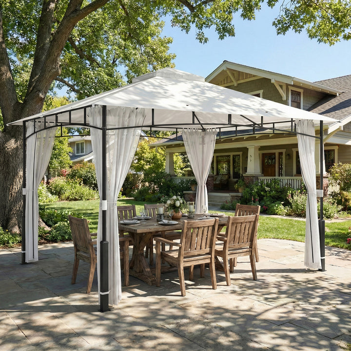 Pavillon, 3x3,6 m, vandafvisende, robust havepavillon med myggenet, dobbelttag, til have, terrasse, sort