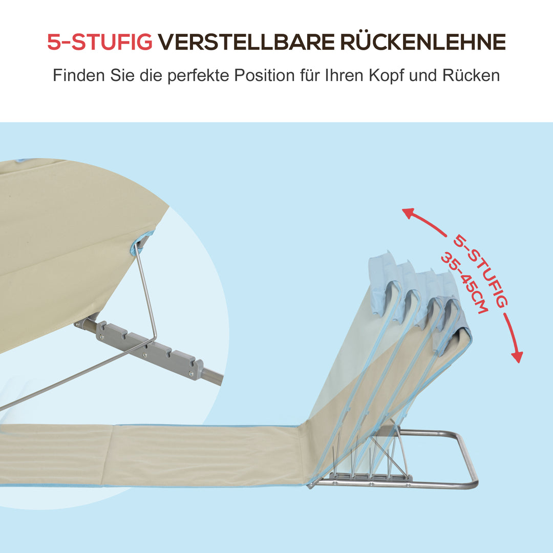 Sæt med 2 strandmåtter, justerbare, foldbare, 124L x 53B x 37-50H cm, beige