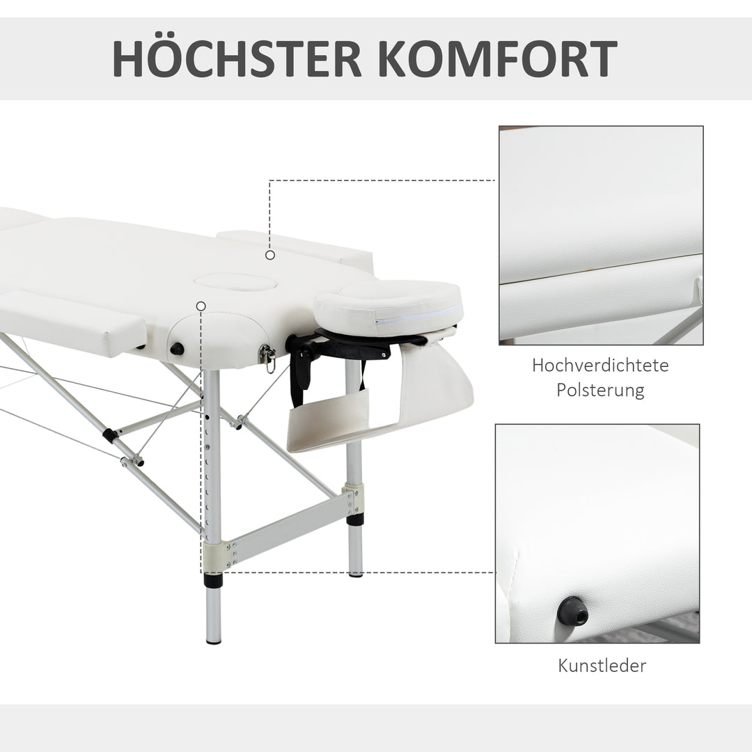 Massageborde foldbare kosmetikborde højdejusterbar massagebord massageseng aluminium skumplast hvid 215 x 81 x 61-84 cm