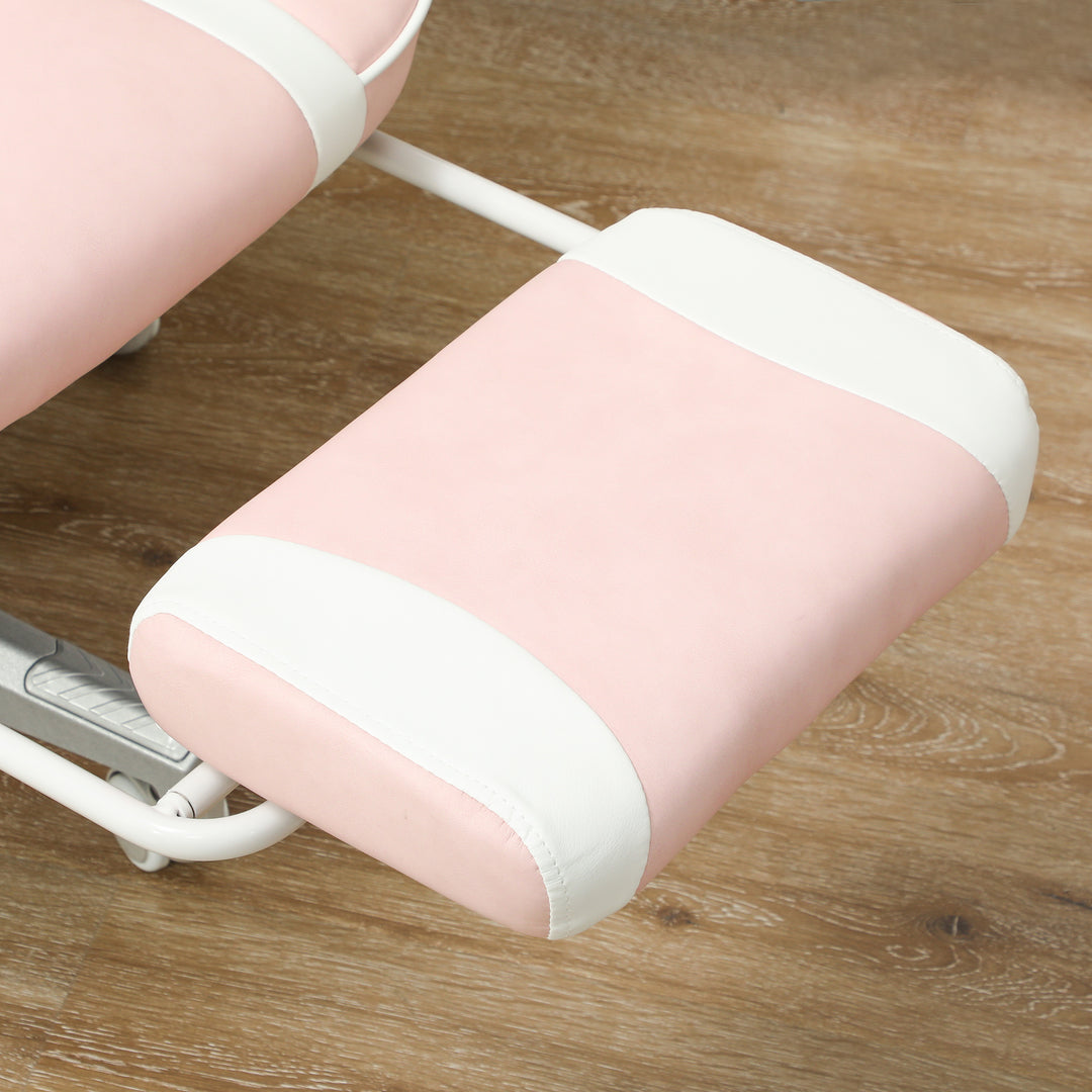 Gamingstol med fodstøtte, hoved- og lændehynde, drejelig, højdejusterbar, lyserød