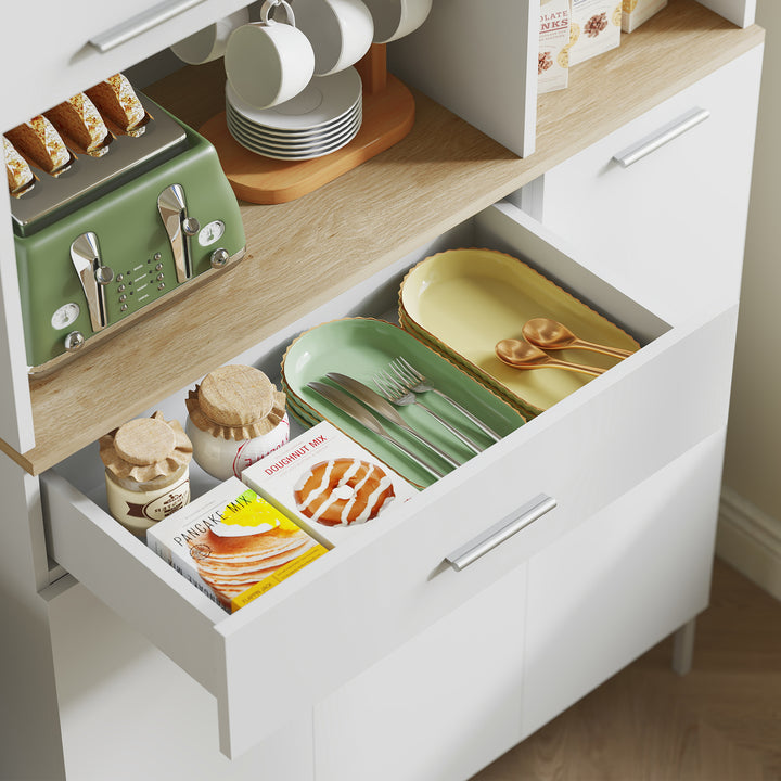 Køkkenskab med åbne hylder, rum, vinreol, spisekammerskab med 5 skabslåger, mdf, hvid