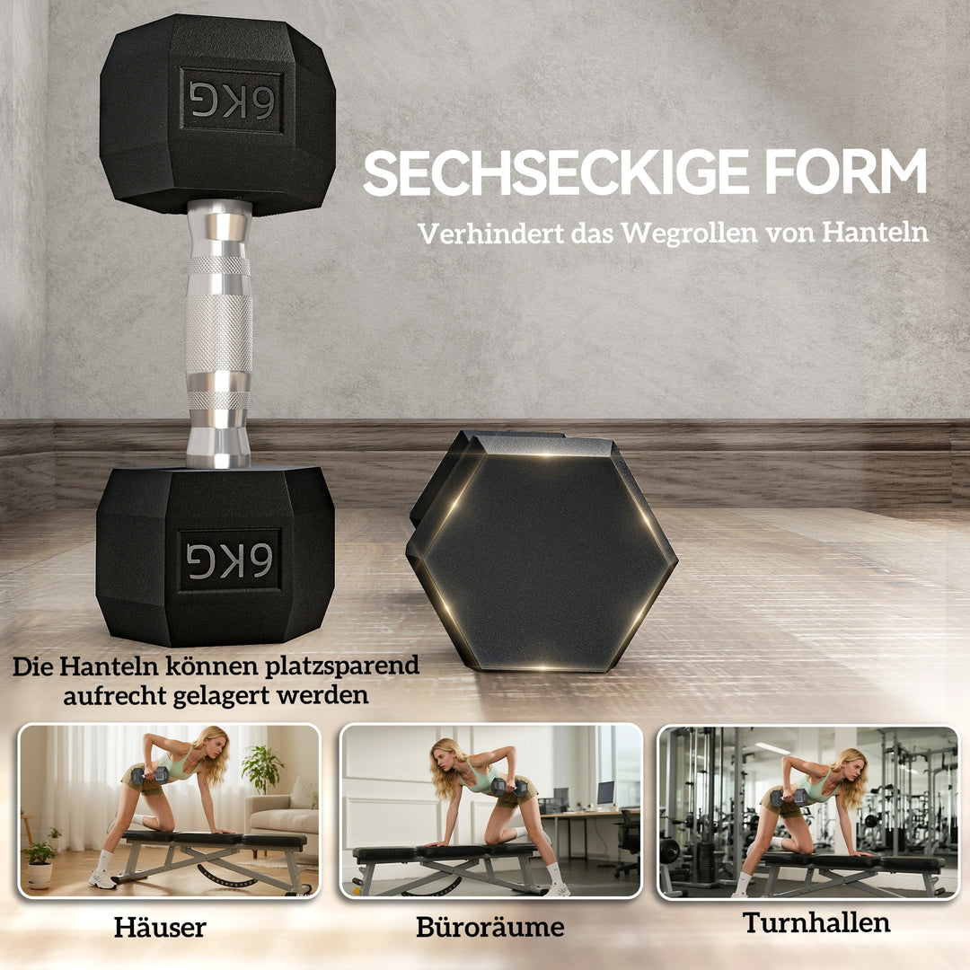 Håndvægtsæt, sæt med 2 håndvægte med riflede håndtag, støbejernshåndvægtsæt, 2 x 6 kg, håndvægte til mænd og kvinder, håndvægtsæt til hjemmet, fitnesscenteret, styrketræning