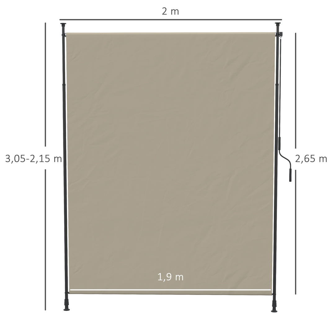 Sidemarkise, borefri montering, højdejusterbar, med håndsving, metalramme, sandfarvet, 2 x 2,15-3,05 m