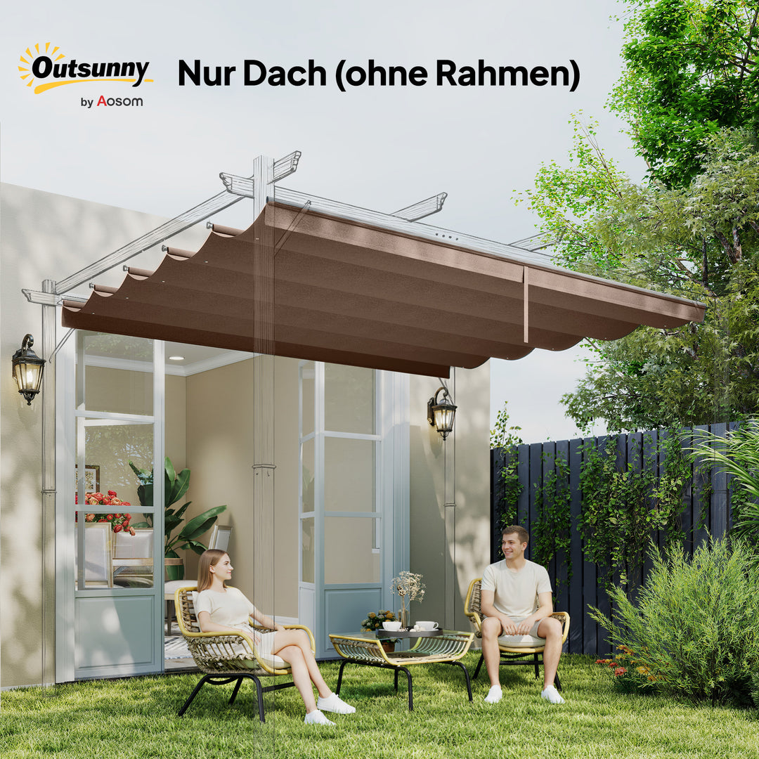 Udskiftningstag til 4 x 3 m pergola, udtrækkeligt, med drænhuller til regnvand, vejrbestandigt, polyester, 350 x 260 cm Kaffe