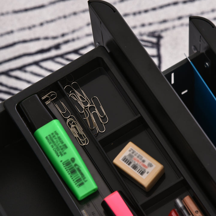 Mobilt arkivskab med 3 skuffer, aflåseligt kontorskab med hængemapper, opbevaring, stål, 39 x 48 x 59 cm, sort