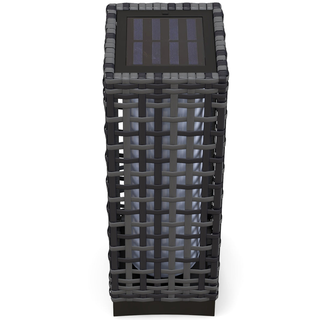 Udendørslampe med solpanel, automatisk tænding, 8 timers driftstid, rottinglook, stål, 15,5 x 15,5 x 46 cm, grå