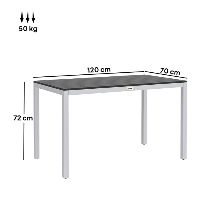 Aluminium havebord, 120x70 cm, vejrbestandigt, balkonbord med trælook, til 4-6 personer, sort