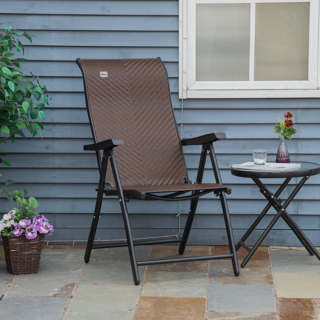 Polyrattan havestol, klapstol med 7-positioners justerbar ryglæn, vejrbestandig, foldbar balkonstol, campingstol, 120 kg lasteevne, havestole til haven, balkon, 58x71x111 cm, brun+sort