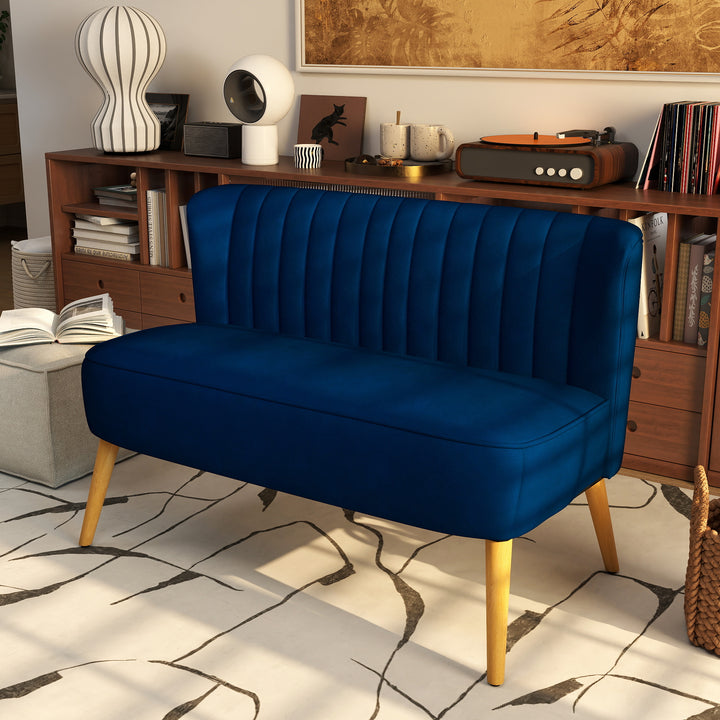 Sofa retro design 2-personers sofa, træben, 117 cm x 56,5 cm x 77 cm, blå