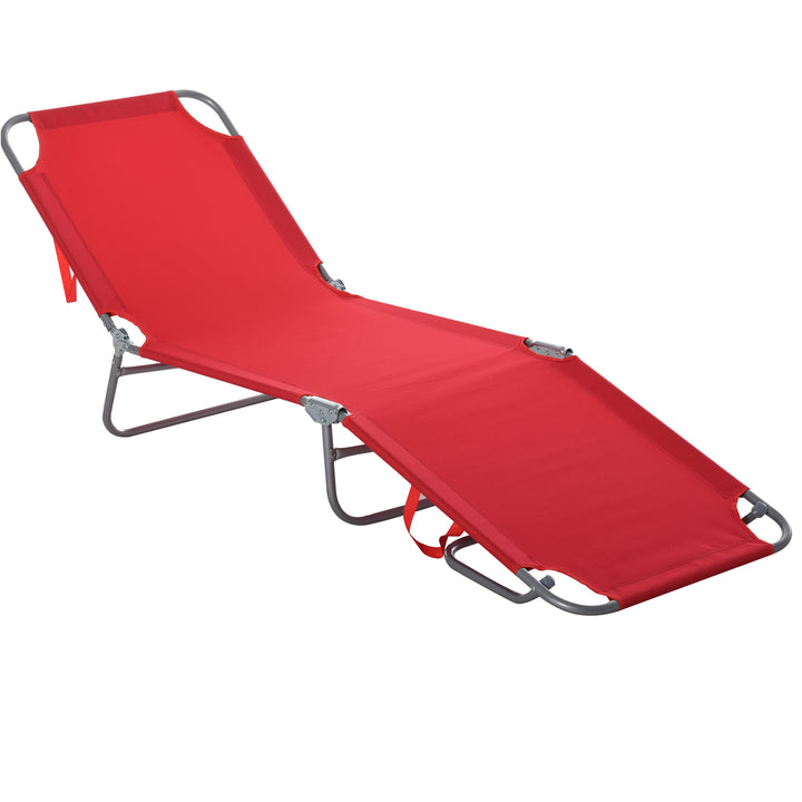 Solseng, foldbar, justerbar ryglæn, rustfri metalramme, 187 x 55 x 24 cm, rød