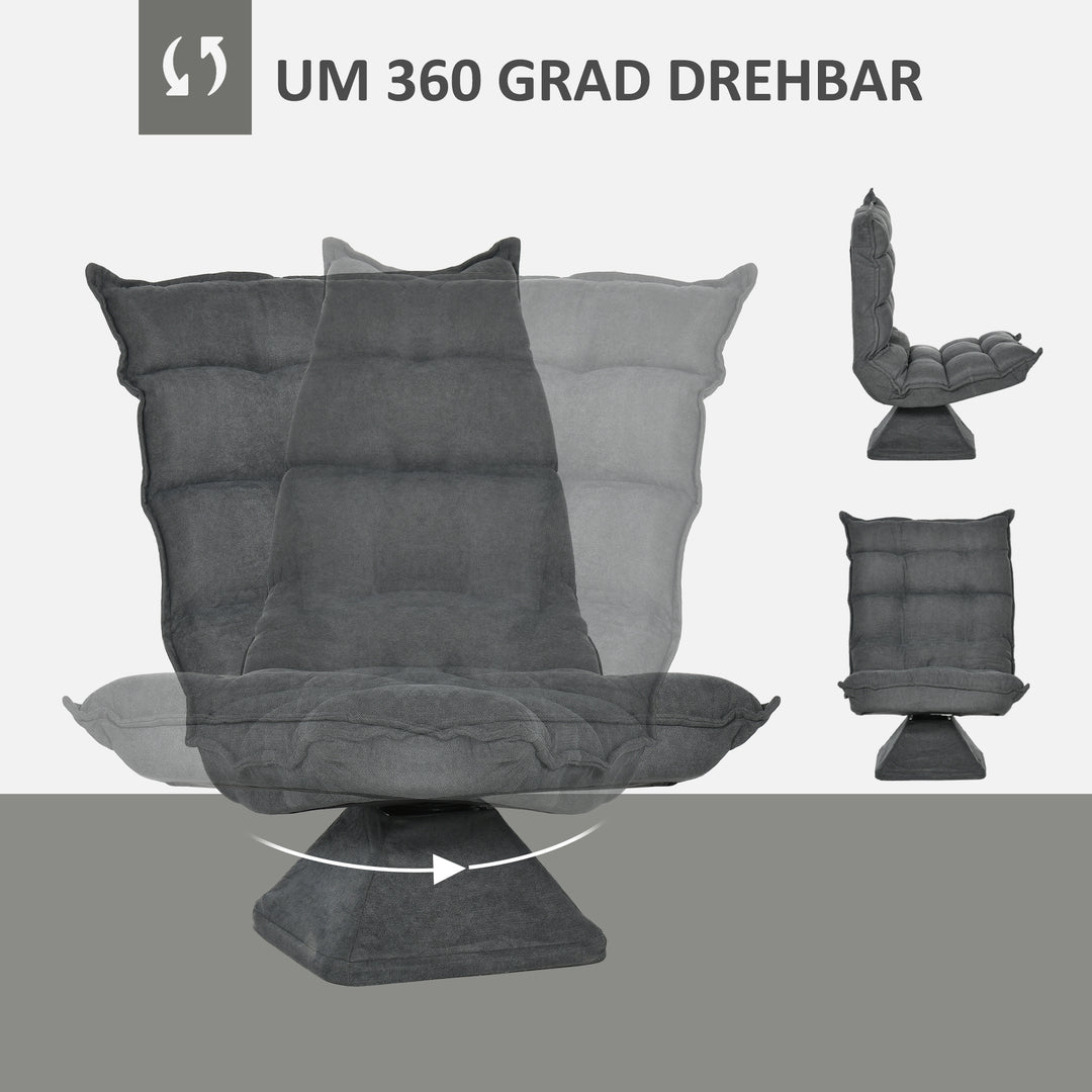 Hvilestol med justerbar lænefunktion, drejelig, linnedlook, 62 cm x 70 cm x 95 cm, grå