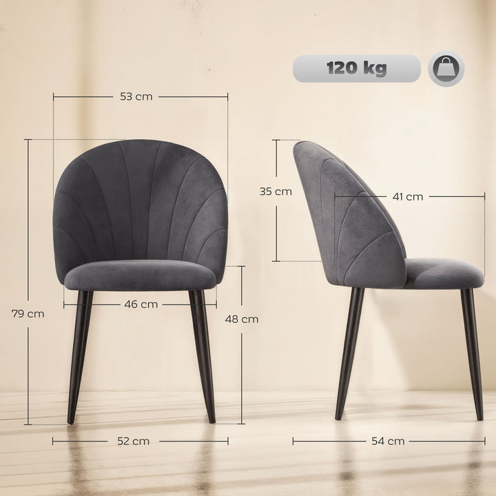 Sæt med 2 spisestuestole, accentstole, køkkenstole, retrodesign, fløjlslook, 52 cm x 54 cm x 79 cm, grå
