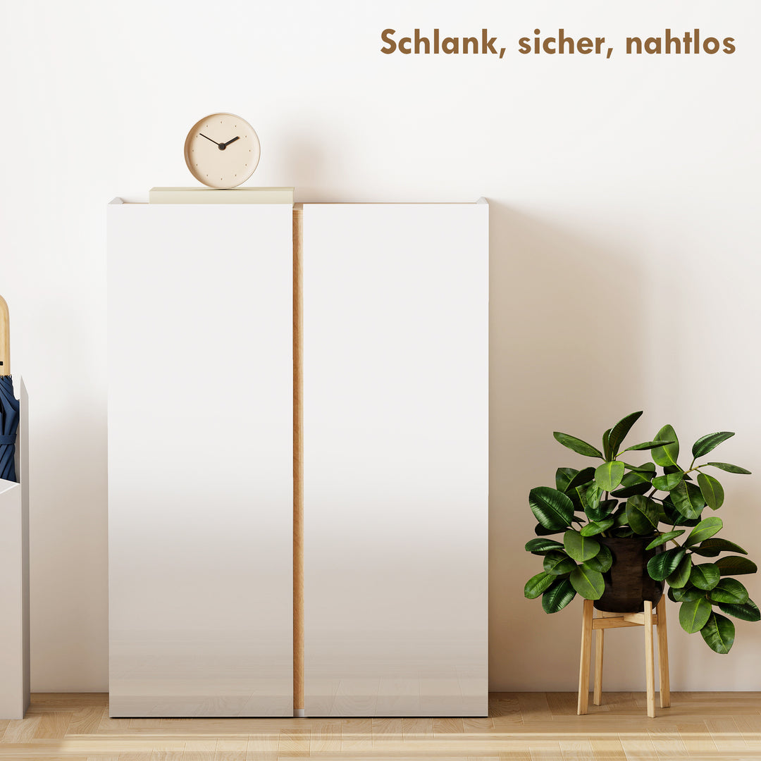 Skoskab med soft-close-funktion, 6-etagers design uden håndtag, plads til op til 18 par, til entré, træ, hvid