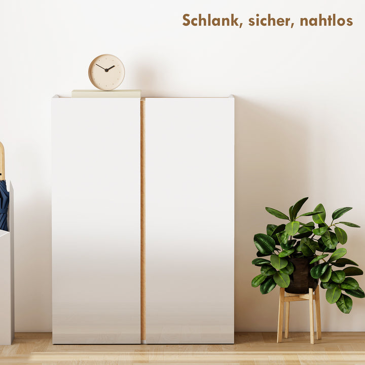 Skoskab med soft-close-funktion, 6-etagers design uden håndtag, plads til op til 18 par, til entré, træ, hvid