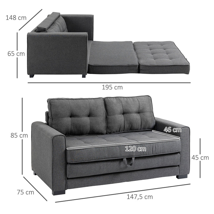 Sovesofa klapsofa 2-personers stof sovesofa med sovefunktion sofasæt linen touch gummitræ grå 147,5 x 75 x 85 cm
