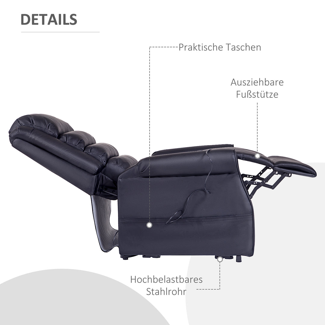 Massagestol med stand-up-hjælp, lænestol med stand-up-hjælp, inklusive fjernbetjening, sort